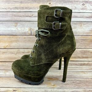 Sam Edelman Vancouver Women's Green Suede Platform Military Booties 8M High Heel